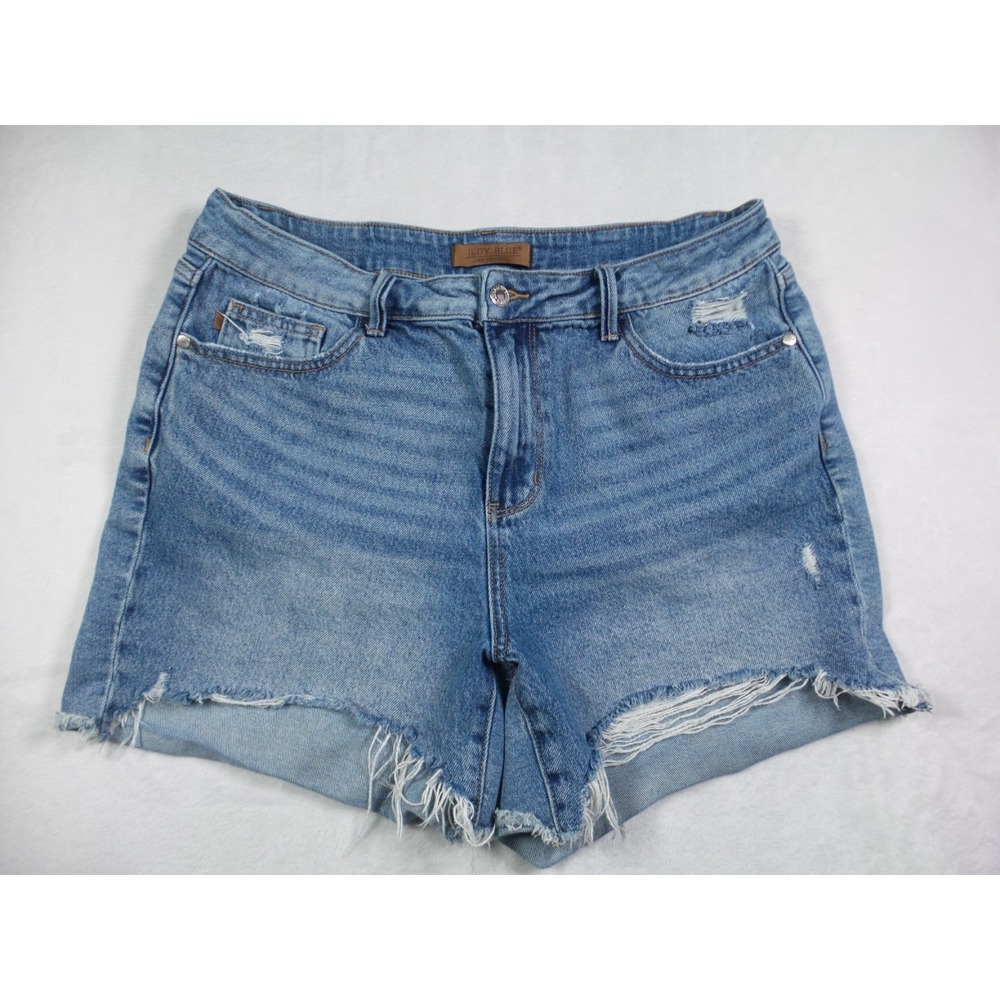Judy Blue Jean Shorts Womens Size 1XL Blue Denim High Waisted Cutoff Stretch